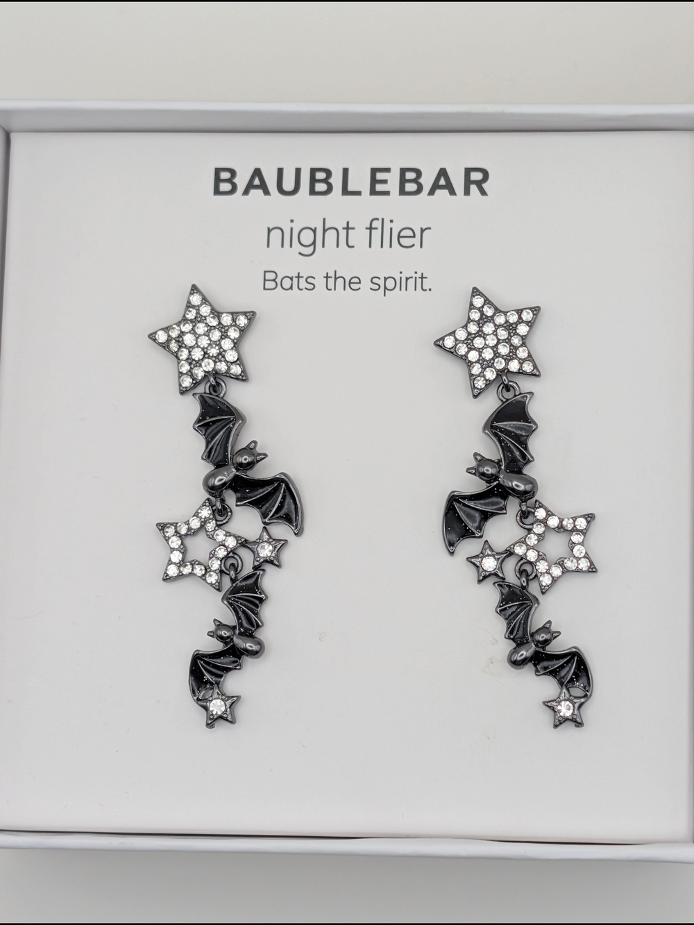 BaubleBar Night Flier Crystal Star & Bat Drop Earrings - Black